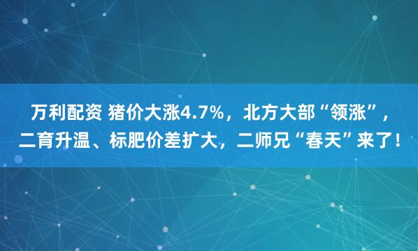 万利配资 猪价大涨4.7%，北方大部“领涨”，二育升温、标肥价差扩大，二师兄“春天”来了！